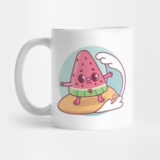 Cute Watermelon Surfing The Waves Funny Mug